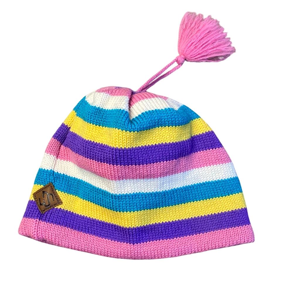 Merkley Headgear Rainbow Striped Wool Beanie Hat Made in Canada Vintage